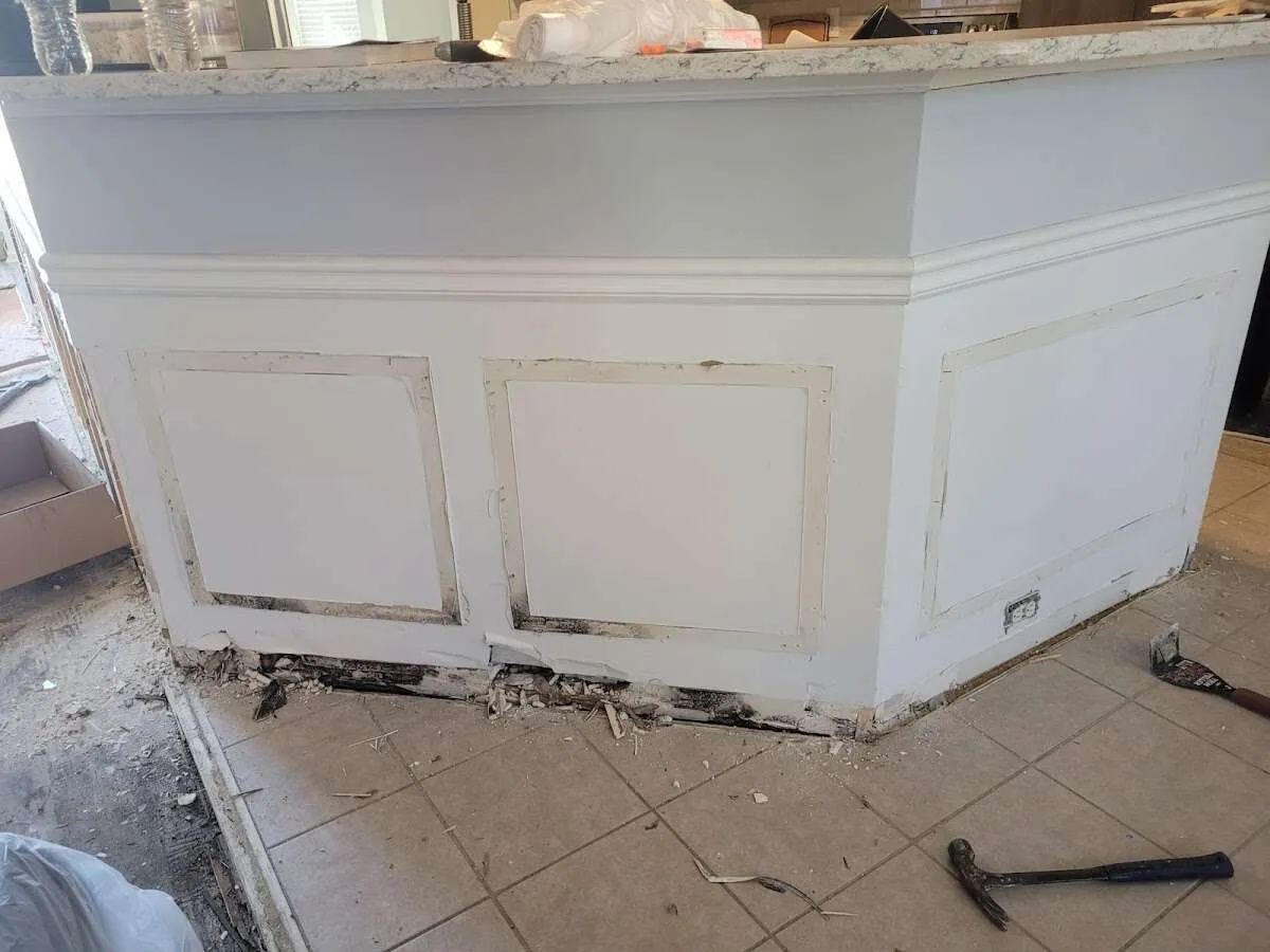 Water damage and mold on kitchen during Storm Damage Restoration in Tiburon